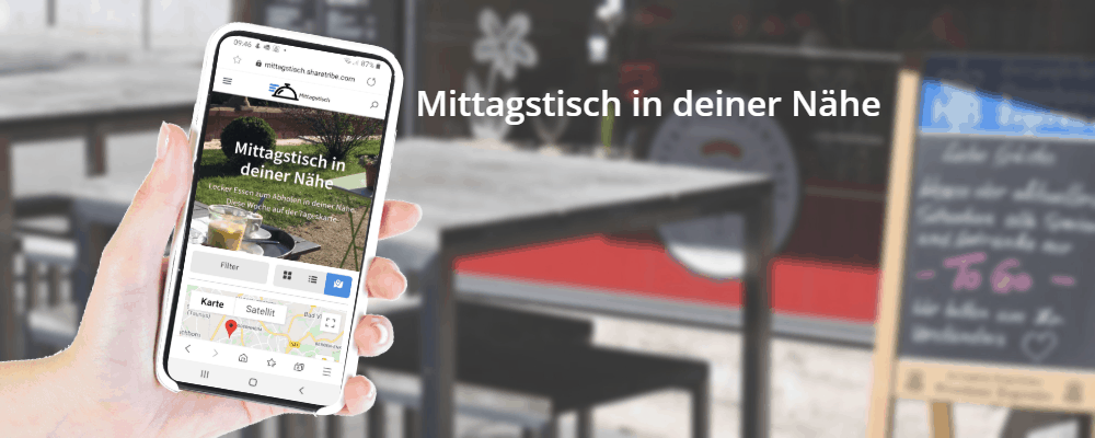 Mittagstisch in deiner Nähe: Handy mit leeren Tischen